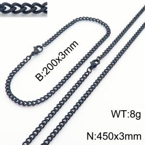 European and American stainless steel trend 200 × 3mm&450× 3mm double-sided grinding chain lobster buckle fashion versatile black set - KS215532-Z