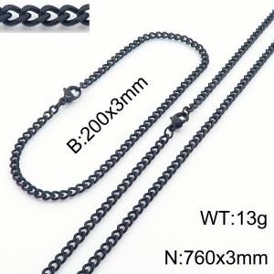 European and American stainless steel trend 200 × 3mm&760× 3mm double-sided grinding chain lobster buckle fashion versatile black set - KS215538-Z