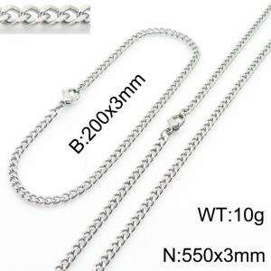 European and American stainless steel trend 200 × 3mm&550× 3mm double-sided grinding chain lobster buckle fashion versatile silver set - KS215541-Z