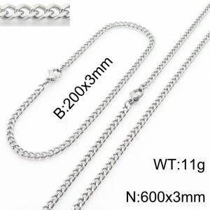 European and American stainless steel trend 200 × 3mm&600× 3mm double-sided grinding chain lobster buckle fashion versatile silver set - KS215542-Z