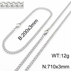 European and American stainless steel trend 200 × 3mm&710× 3mm double-sided grinding chain lobster buckle fashion versatile silver set - KS215544-Z