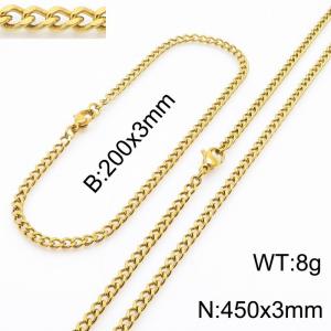 European and American stainless steel trend 200 × 3mm&450 × 3mm double-sided grinding chain lobster buckle fashion versatile gold set - KS215546-Z