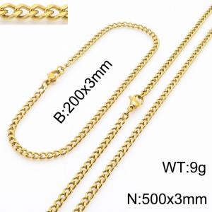 European and American stainless steel trend 200 × 3mm&500 × 3mm double-sided grinding chain lobster buckle fashion versatile gold set - KS215547-Z