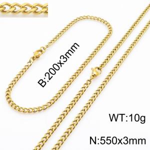 European and American stainless steel trend 200 × 3mm&550 × 3mm double-sided grinding chain lobster buckle fashion versatile gold set - KS215548-Z