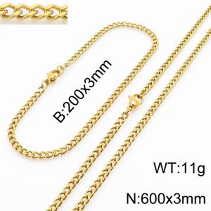 European and American stainless steel trend 200 × 3mm&600 × 3mm double-sided grinding chain lobster buckle fashion versatile gold set - KS215549-Z