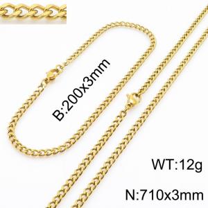 European and American stainless steel trend 200 × 3mm&710 × 3mm double-sided grinding chain lobster buckle fashion versatile gold set - KS215551-Z