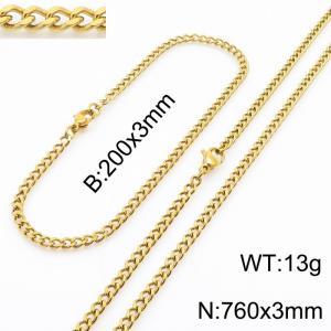 European and American stainless steel trend 200 × 3mm&760× 3mm double-sided grinding chain lobster buckle fashion versatile gold set - KS215552-Z