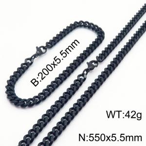 Japanese and Korean minimalist neutral style stainless steel double-sided grinding bracelet necklace 2-piece set - KS215618-Z