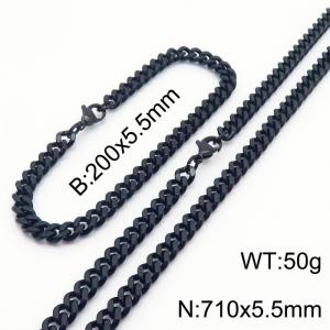 Japanese and Korean minimalist neutral style stainless steel double-sided grinding bracelet necklace 2-piece set - KS215621-Z