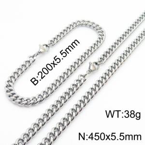 Japanese and Korean minimalist neutral style stainless steel double-sided grinding bracelet necklace 2-piece set - KS215623-Z