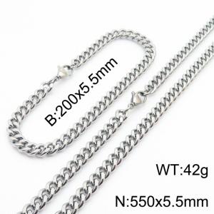 Japanese and Korean minimalist neutral style stainless steel double-sided grinding bracelet necklace 2-piece set - KS215625-Z