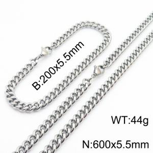 Japanese and Korean minimalist neutral style stainless steel double-sided grinding bracelet necklace 2-piece set - KS215626-Z