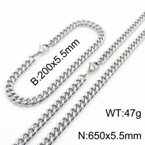 Japanese and Korean minimalist neutral style stainless steel double-sided grinding bracelet necklace 2-piece set - KS215627-Z