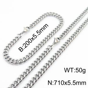 Japanese and Korean minimalist neutral style stainless steel double-sided grinding bracelet necklace 2-piece set - KS215628-Z