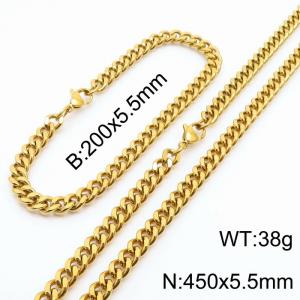 Japanese and Korean minimalist neutral style stainless steel double-sided grinding bracelet necklace 2-piece set - KS215630-Z