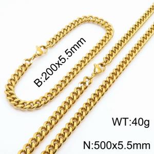 Japanese and Korean minimalist neutral style stainless steel double-sided grinding bracelet necklace 2-piece set - KS215631-Z