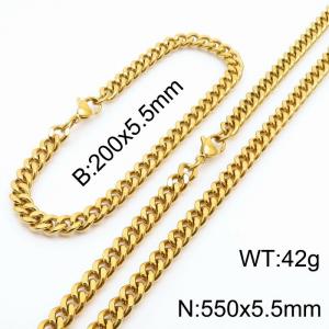 Japanese and Korean minimalist neutral style stainless steel double-sided grinding bracelet necklace 2-piece set - KS215632-Z