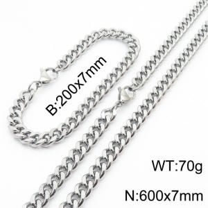 European and American hip-hop style double-sided polished Cuban chain stainless steel men's bracelet necklace 2-piece set - KS215668-Z