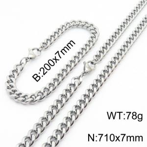 European and American hip-hop style double-sided polished Cuban chain stainless steel men's bracelet necklace 2-piece set - KS215670-Z