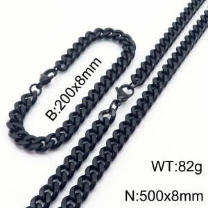 8mm stainless steel cuban link chain jewelry sets for women men black bracelet & necklace - KS215680-Z