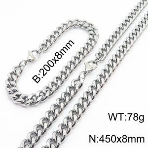 8mm stainless steel cuban link chain jewelry sets for women men silver color bracelet & necklace - KS215686-Z