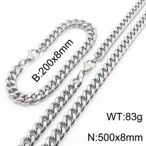 8mm stainless steel cuban link chain jewelry sets for women men silver color bracelet & necklace - KS215687-Z