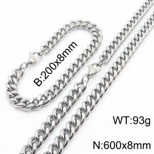 8mm stainless steel cuban link chain jewelry sets for women men silver color bracelet & necklace - KS215689-Z