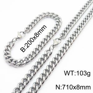 8mm stainless steel cuban link chain jewelry sets for women men silver color bracelet & necklace - KS215691-Z