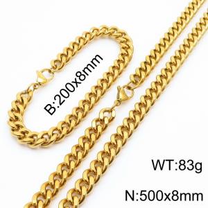 8mm stainless steel cuban link chain jewelry sets for women men gold color bracelet & necklace - KS215694-Z