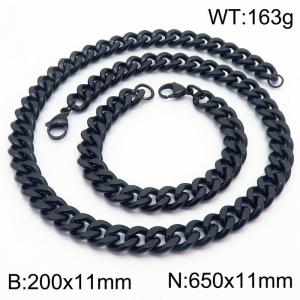 11mm stainless steel  jewelry sets  for men punk cuban chain black bracelet & necklace - KS215725-Z