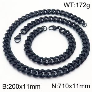 11mm stainless steel  jewelry sets  for men punk cuban chain black bracelet & necklace - KS215726-Z