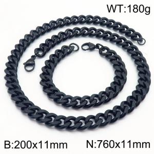 11mm stainless steel  jewelry sets  for men punk cuban chain black bracelet & necklace - KS215727-Z