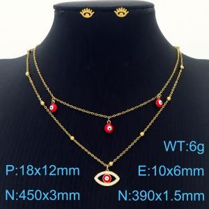 Fashion Double Layer Devil's Eye Titanium Steel Red Necklace and 10mm  demon Earrings Jewelry Set for Women Stainless Steel Gold Colour Jewelry Set - KS215763-MW