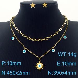 Personality Demon Eye Titanium Steel Double layered White Necklace and 10mm stars Earrings Jewelry Set for Women Stainless Steel Gold Colour Jewelry Set - KS215768-MW