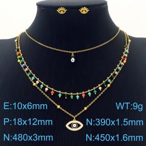 Personalized Mixed Color Demon Eye Titanium Steel Double Layered Necklace and 10mm demon eye earring  colorful women's two-piece set - KS215769-MW