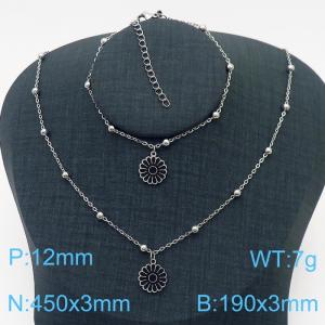 European and American Fashion Stainless Steel 190 × 3mm&450 × 3mm bead chain with black daisy pendant jewelry charm silver set - KS215773-TJG