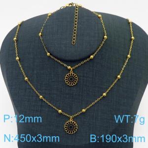 European and American Fashion Stainless Steel 190 × 3mm&450 × 3mm bead chain with black daisy pendant jewelry charm gold set - KS215774-TJG