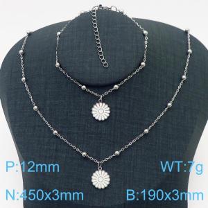 European and American Fashion Stainless Steel 190 × 3mm&450 × 3mm bead chain with white daisy pendant jewelry charm silver set - KS215775-TJG