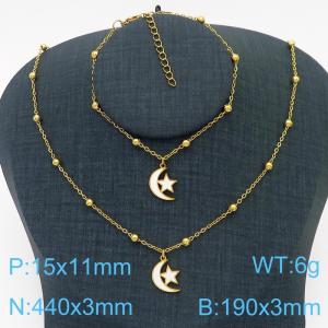 European and American Fashion Stainless Steel 190 × 3mm&450 × 3mm bead chain with white pentagonal star moon pendant jewelry charm gold set - KS215781-TJG