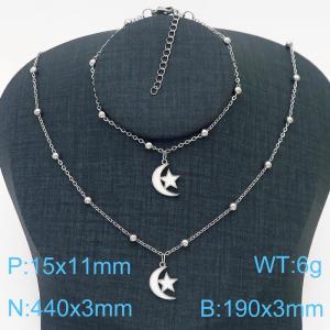 European and American Fashion Stainless Steel 190 × 3mm&450 × 3mm bead chain with white pentagonal star moon pendant jewelry charm silver set - KS215782-TJG