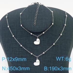 European and American Fashion Stainless Steel 190 × 3mm&450 × 3mm bead chain with white heart shaped pendant jewelry charm silver set - KS215788-TJG