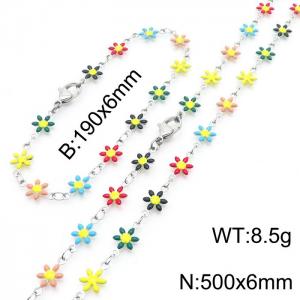 Women Stainless Steel Colorful Petals Flower Charm Jewelry Set with 190mm Bracelet&500mm Necklace - KS215835-Z