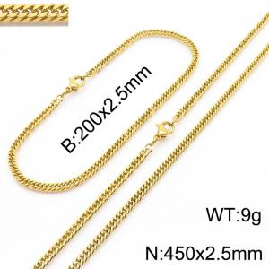 2.5mm Gold-Plated Stainless Steel Cuban Chain Jewelry Set with 200mm Bracelet&450mm Necklace - KS215845-Z