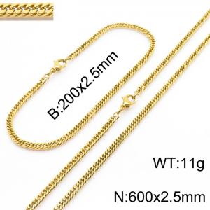 2.5mm Gold-Plated Stainless Steel Cuban Chain Jewelry Set with 200mm Bracelet&600mm Necklace - KS215848-Z