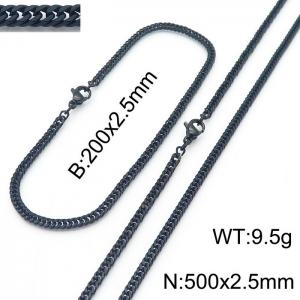 2.5mm Black-Plated Stainless Steel Cuban Chain Jewelry Set with 200mm Bracelet&500mm Necklace - KS215853-Z