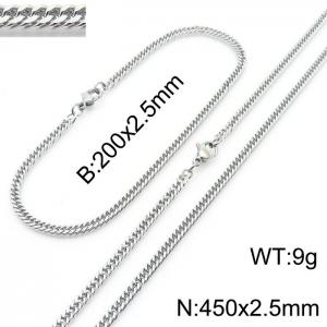 2.5mm Stainless Steel Cuban Chain Jewelry Set with 200mm Bracelet&450mm Necklace - KS215859-Z