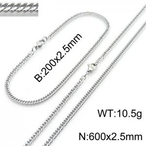 2.5mm Stainless Steel Cuban Chain Jewelry Set with 200mm Bracelet&600mm Necklace - KS215862-Z