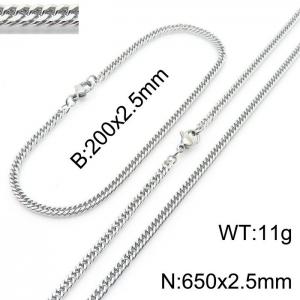 2.5mm Stainless Steel Cuban Chain Jewelry Set with 200mm Bracelet&650mm Necklace - KS215863-Z