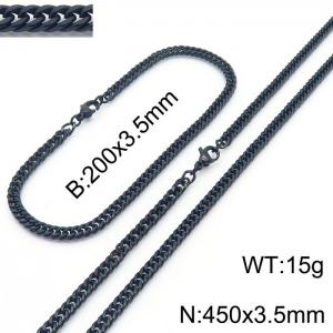 3.5mm Black-Plated Stainless Steel Cuban Chain Jewelry Set with 200mm Bracelet&450mm Necklace - KS215866-Z