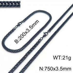 3.5mm Black-Plated Stainless Steel Cuban Chain Jewelry Set with 200mm Bracelet&750mm Necklace - KS215872-Z